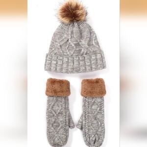Beanie Hat, 2Pcs Women Winter Warm Cable Knit Plush Lined Hat with Gloves Set